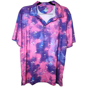 Chubbies Performance Bamboo Galaxy Palm Trees Men's Polo Golf Shirt Size XL